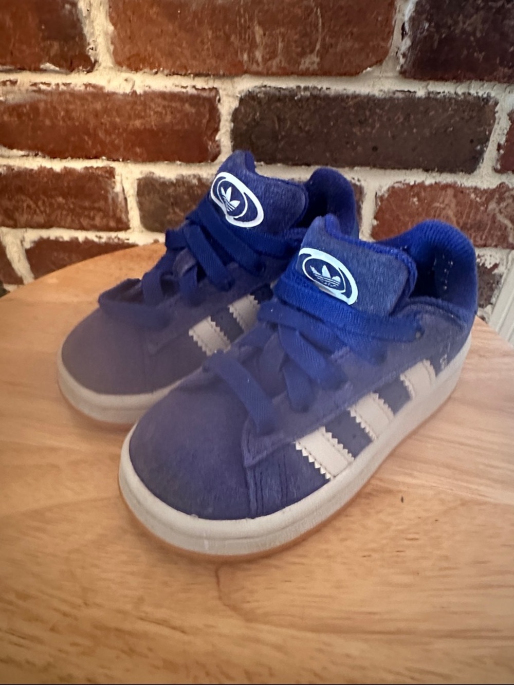 adidas Kids Navy Blue Suede Sneakers with White Stripes